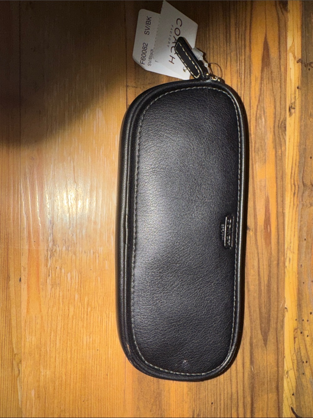 Coach Black Leather Glasses Case with Zip Pull